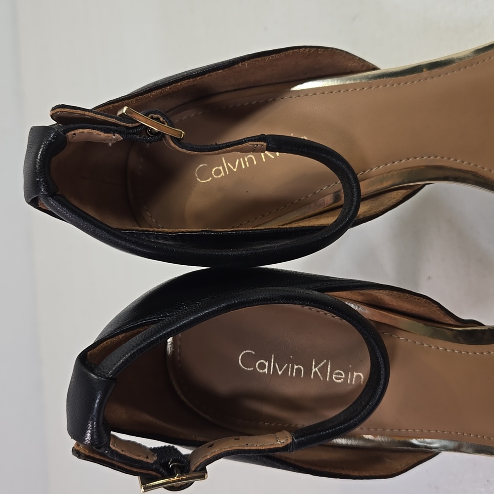 Calvin Klein Black and Gold High Heel Sandals - Picture 9 of 12